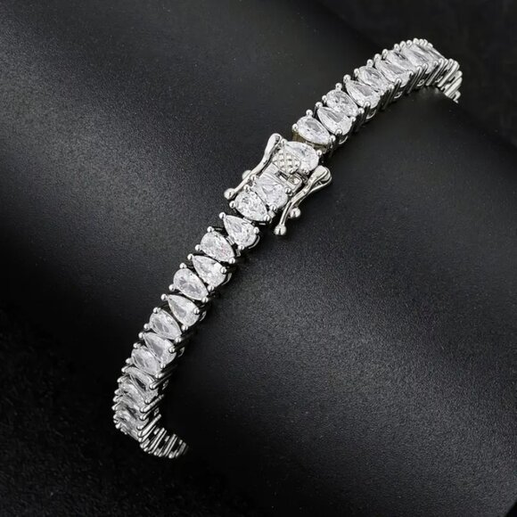 2ct Teardrop Diamond Womens 14K White Gold Tennis Bracelet 14 K Silver Jewelry - Picture 2 of 8